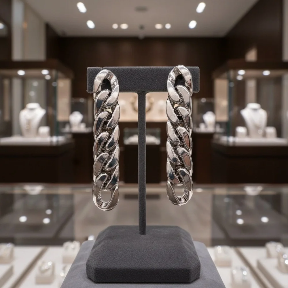 Womens Silver Tone Chain‎ Link Earrings